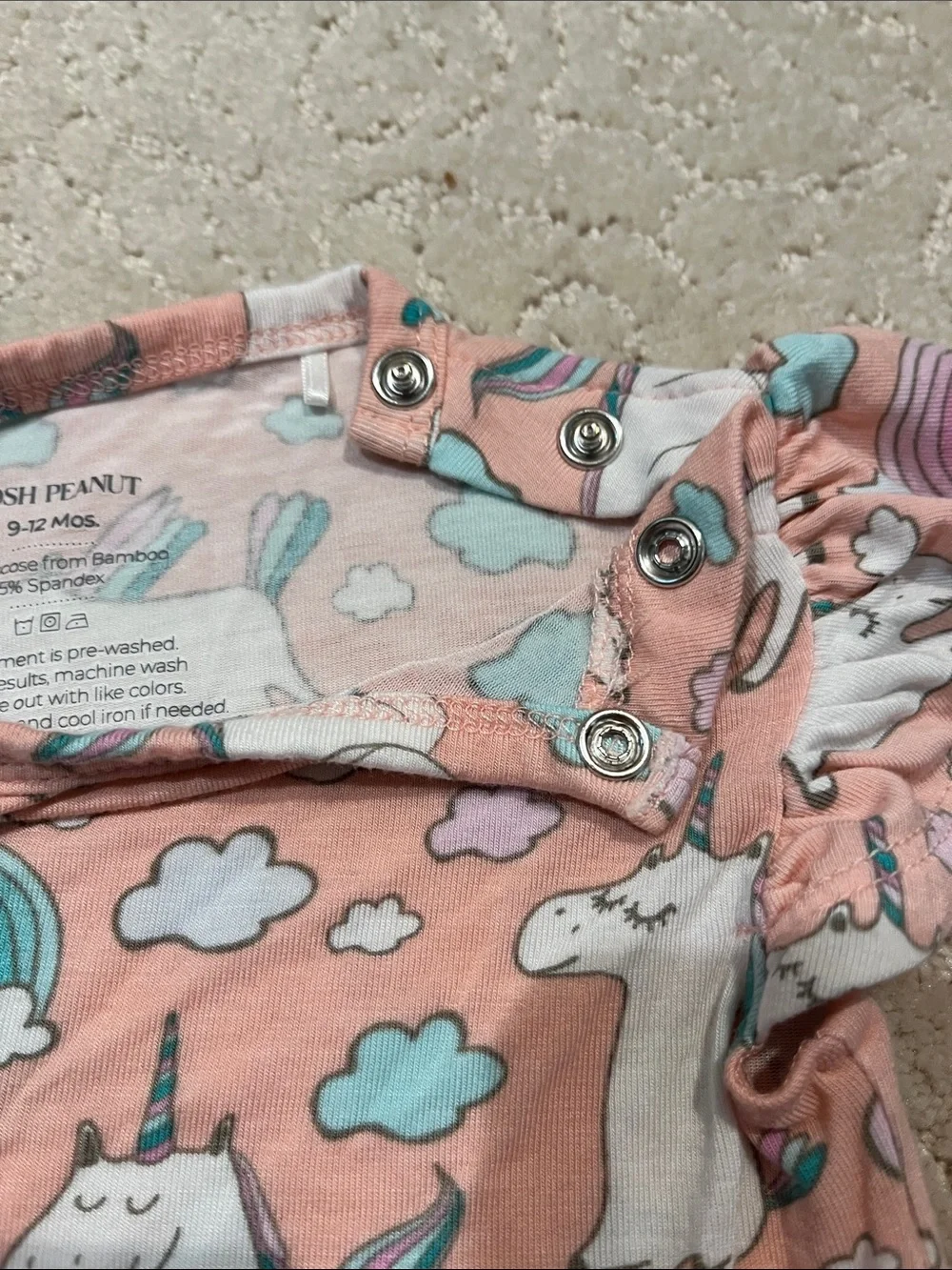 Posh Peanut Ruffled Jumpsuit Size 9-12 Month “Pink Olive Unicorn”